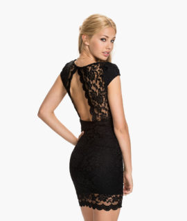 V Neck Rounded Back Lace Bodycon Dress